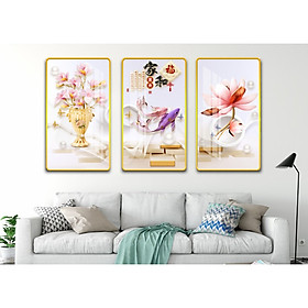 Mua Bộ 3 tranh treo tường phòng khách 3D Hiện Đại- Cá 28645/Gỗ MDF cao cấp phủ kim sa/ Chống ẩm mốc  mối mọt/Bo viền góc tròn