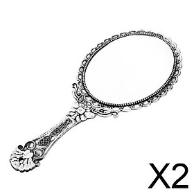 2xAntique Handheld Mirror with Embossed Rose Design for Makeup Antique Silver