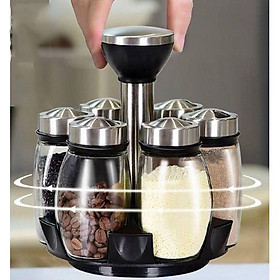 Mua Bộ 6 lọ đựng gia vị thủy tinh kèm giá để xoay 360 độ