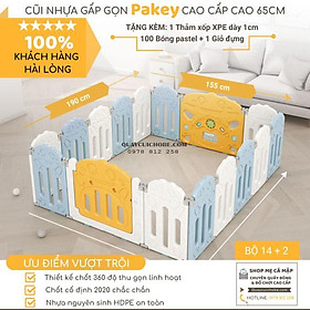 Cũi nhựa gấp gọn Pakey TẶNG THẢM DÀY 1CM + 100 BÓNG, cũi nhựa cho bé loại I thiết kế chốt 360 độ linh hoạt tháo ráp