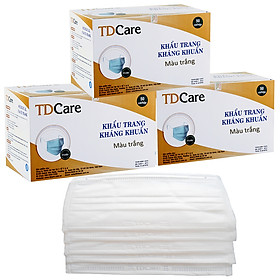 Combo 3 Hộp khẩu trang y tế kháng khuẩn TDCare 4 lớp trắng.