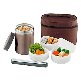 Hộp Giữ Nhiệt La Gourmet Sakura (580ml) + 3 Hộp Nhựa (Có Túi Đựng)