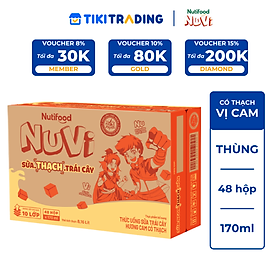 Thùng 48 hộp Sữa Chua Uống Có Thạch Nuvi Vị Cam 170ml - Tăng Chiều Cao, Mắt Sáng