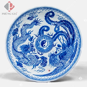 Mua Mâm bồng  đĩa đựng hoa quả Men Lam Trắng Trơn họa tiết RỒNG