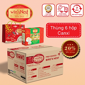 (Thùng Yến Xuân) 06 hộp Yến Sào win'sNest Tổ Yến Chưng Sẵn 20% Bổ Sung Canxi (6 Lọ/Hộp) kèm túi xuân