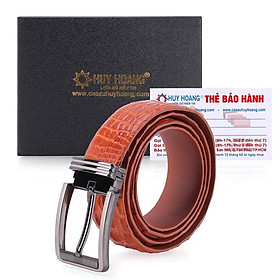 Dây nịt nam da cá sấu Huy Hoàng gai đuôi đầu kim 4P màu vàng bò HT4718