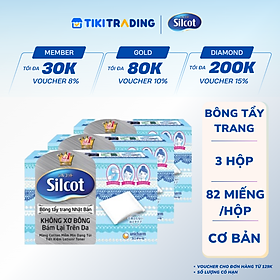 Bộ 3 Hộp Silcot Bông Trang Điểm (bông tẩy trang) Nhật Bản (82 Miếng/Hộp)