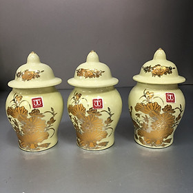Mua Combo 3 hũ thờ gạo muối bước bằng sứ sen vàng -TL297
