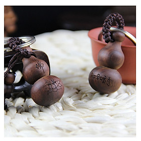 Móc Chìa khóa ô tô xe máy hồ lô HOA SEN CHỮ PHẬT gỗ mun - MK02HLM