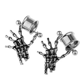 2 Pieces Stainless Steel Skeleton Hand Ear  Tunnel Expander Gauges