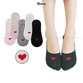 Vớ Lười Nữ Cổ Ngắn [SET 5 ĐÔI], Tất Nữ mang giày lười họa tiết trái tim - LUOITRAITIM