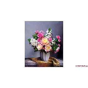 Tranh thêu chữ thập Bình Hoa Hồng LV3047 kt 59x50cm