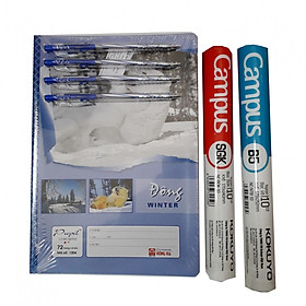 Combo bọc sách + bọc vở + 4 bút bi + 10 vở kẻ ngang