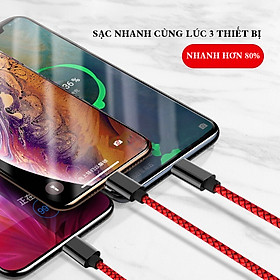 Mua Cáp sạc dây dù 3 đầu 2m  Sạc nhanh. Đầu sạc iphone- Android- Type C