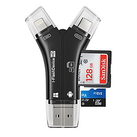 Đầu đọc thẻ TF/SD 4 trong 1 (IOS , Type-C, USB, Micro USB) dùng xem ảnh/video của máy ảnh trên IOS  và các thiết bị Android- Hàng Chính Hãng - Đen