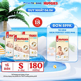 Combo 3 gói Tã/bỉm dán sơ sinh Huggies Skin Perfect S 54+4 miếng với 2 vùng thấm giảm kích ứng da