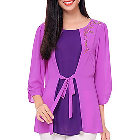 Áo Kiểu Thêu Phối Màu Form Rộng An Thủy 672 - Tím Nhạt