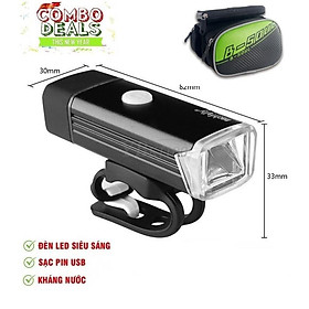 Combo Đèn pha xe đạp siêu sáng Sạc cổng USB và Túi treo sườn xe đạp