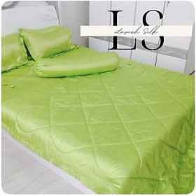 Trọn Bộ Chăn Ga Gối Phi Lụa Lavish Silk Cao Cấp Mát Lạnh Hàng Loại 1 Không Nối Vải -Xanh Mạ Non