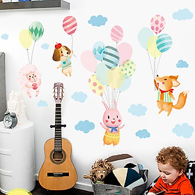 Decal dán tường chất liệu PVC loại 1 dày dặn, sắc nét,không độc hại, chuyên trang trí phòng khách, phòng ngủ, trang trí quán cafe,trang trí phòng ngủ cho bé- thỏ cầm bóng bay- mã sản phẩm QR9101