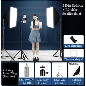 Hình ảnh Combo Bộ 2 Đèn Softbox Led360+ Chân điện thoại, Phụ kiện Livestream Giá Rẻ Hàng Chính Hãng