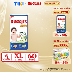 Tã/bỉm quần HUGGIES SKINCARE gói SUPER JUMBO size XL 60 miếng