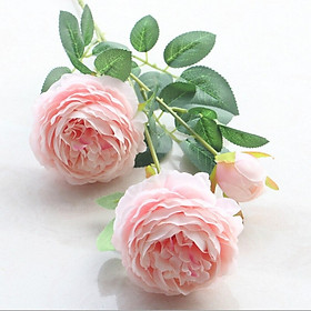 -Hoa hồng mẫu đơn lụa cao cấp cành lớn 2 bông 1 nụ dài 61cm trang trí nội thất, nhà cửa decor