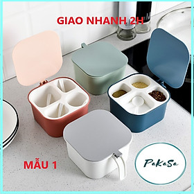 Hộp Đựng Gia Vị 4 Ngăn Có Nắp Đậy , Quai Xách Tiện Dụng Nhiều Cỡ -Giao Màu Ngẫu Nhiên -Chính Hãng - Mẫu 1