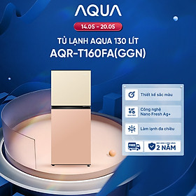 [SẢN PHẨM MỚI 2025] Tủ lạnh AQUA 130 lít ngăn đá trên AQR-T160FA(GGN) - Màu Be hồng - Freeship toàn quốc - Bảo hành 2 năm - Hàng chính hãng