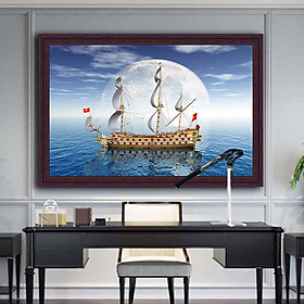 Tranh canvas phong thủy treo tường - Thuận buồm xuôi gió - TBXG012 - Khung màu nâu trầm bóng - 120x80cm