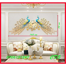 Mua Đồng hồ treo tường trang trí decor chim công CD5 Khổng Tước vàng kích thước 160 x 70 cm