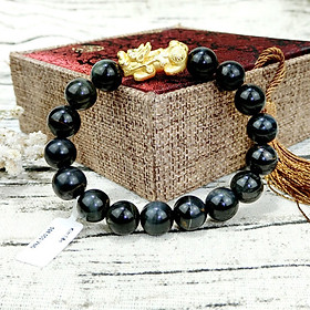 Vòng Tay  Phong Thủy Mắt Hổ Đen Tỳ Hưu Mạ  Vàng 24K  - Hợp Mệnh Thủy , Kim -  Tăng Vượng Khí - Chiêu Tài Bốn Phương