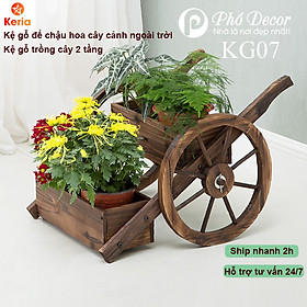 Kệ để chậu hoa cây cảnh ngoài trời 2 tầng kiểu dáng xe đẩy có thể đặt được