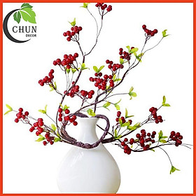 Hoa giả, cành quả cherry cổ phú quý tài lộc, cành quả cắm điểm hoa mộc lan trang trí nhà cửa, cửa hàng, văn phòng