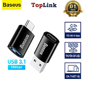 Đầu Chuyển Đổi OTG USB 3.1 Baseus Từ Type-C Ra USB/ USB Ra Type-C Cho Macbook Xiaomi Samsung 10Gbps - Hàng Chính Hãng