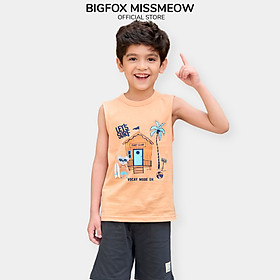 Đồ ba lỗ cho bé trai Bigfox size đại áo sát nách quần đùi cho bé mặc nhà mùa hè kiểu Hàn Quốc in Let's Surf cỡ 3-11 tuổi
