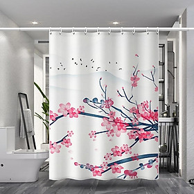 Mua Rèm phòng tắm Vải Chống Thấm họa tiết Nhành Hoa Mận đỏ