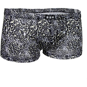 Men's Comfy Black Leopard Print Low Waist Boxer Briefs Underwear Shorts