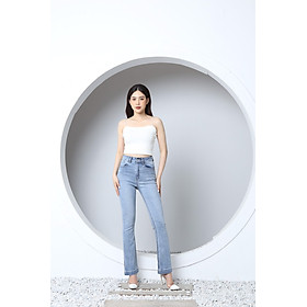 Quần Jean Nữ Ống Loe Xanh Đá Lưng Cao Co Giãn Trơn Dáng Dài Gấu Bản To CT Jeans