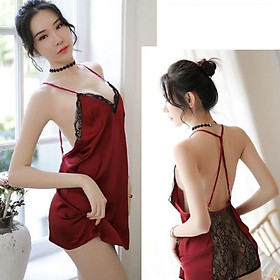 HÀNG CAO CẤP -Váy ngủ lụa satin quai chéo ( Tặng kèm quần lót MS5120)