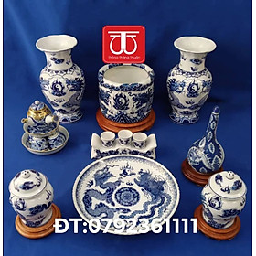 Mua BỘ BÁT HƯƠNG VẼ RỒNG NỔI ĐẾ GỖ HƯƠNG (ĐK BÁT 20CM.22CM /ĐÔI LỌ CAO 30CM / ĐÔI CHOÉ 16CM )