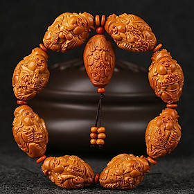 VÒNG CHUỖI THẦN TÀI BÁT PHƯƠNG TỤ TÀI - THU HÚT TÀI LỘC 8 PHƯƠNG HẠT OLIU CHẠM KHẮC