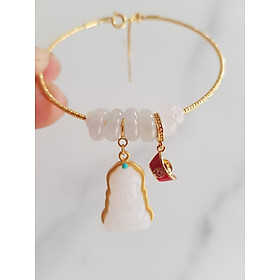 Vòng Tay Charm Phối 5 Đồng tiền đá cẩm thạch trắng tự nhiên Phối mặt phật đá cẩm thạch trắng thỏi vàng đỏ may mắn vòng màu vàng rất xinh Chuẩn hợp may mắn nữ mệnh kim mệnh thủy đeo ạ