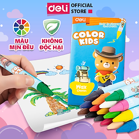 Bút sáp màu Colorkids Deli - Hộp màu sáp 10 màu, tăng kích thước bút, không độc hại, tô màu cho bé
