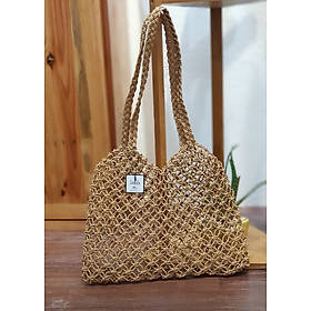 Túi cói túi tote đi biển đan tay phong cách tối giản kiểu hàn quốc see thru crotched straw bag