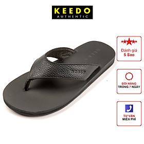 Dép xỏ ngón nam da bò thật KEEDO KD2202 - Đen - 42