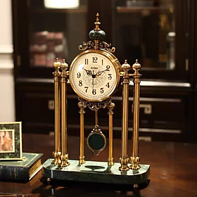 Đồng hồ để bàn phong cách Mỹ, đồng hồ quả lắc đá cẩm thạch cao cấp, Đồng hồ tân cổ điển Kích thước 34*52cm, Mã DH10