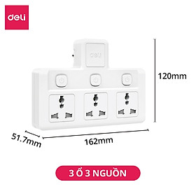 Ổ Cắm Chia Điện Deli, Ổ Cắm Điện Chữ T Công Suất 2500W Tích Hợp Cổng USB &TypeC Sạc Nhanh 20W