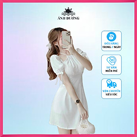 Váy nữ thời trang tay phồng cổ yếm dáng xoè cột nơ có mút Ánh Dương Clothing MS195