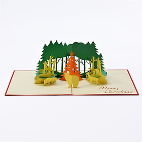 Thiệp nổi 3D handmade, 3D pop-up card Rừng thông- Pine forest size 15x15cm CN054
